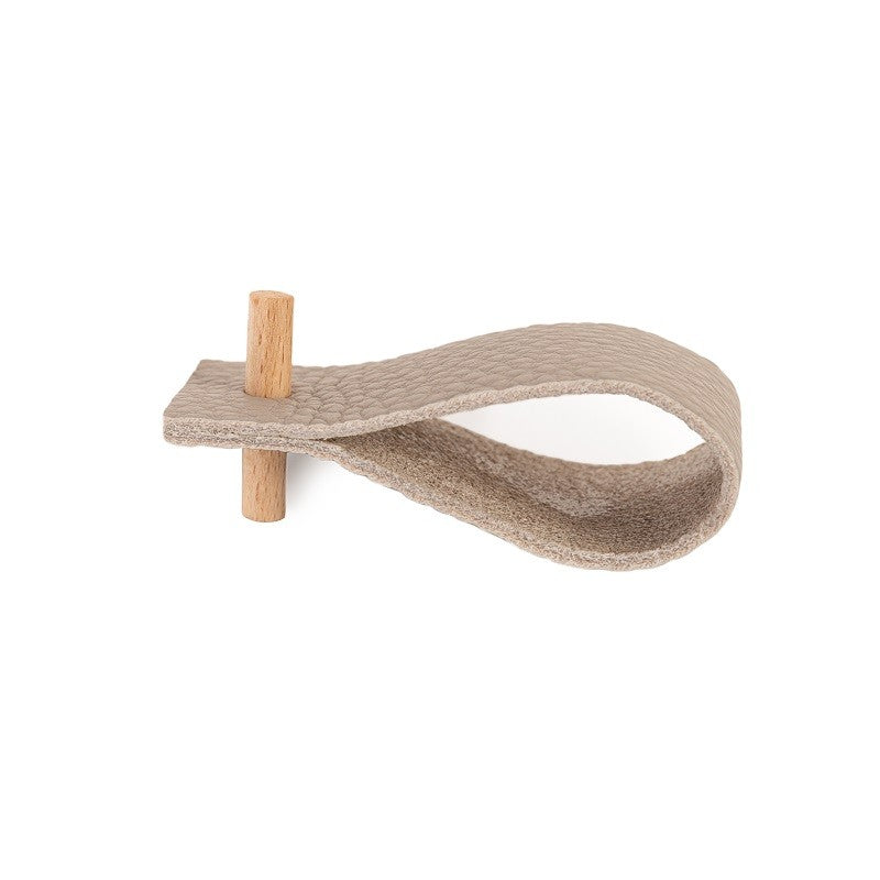 Beige leather napkin ring with wooden detail