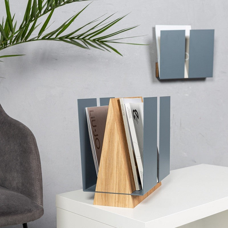 Wood and metal magazine stand