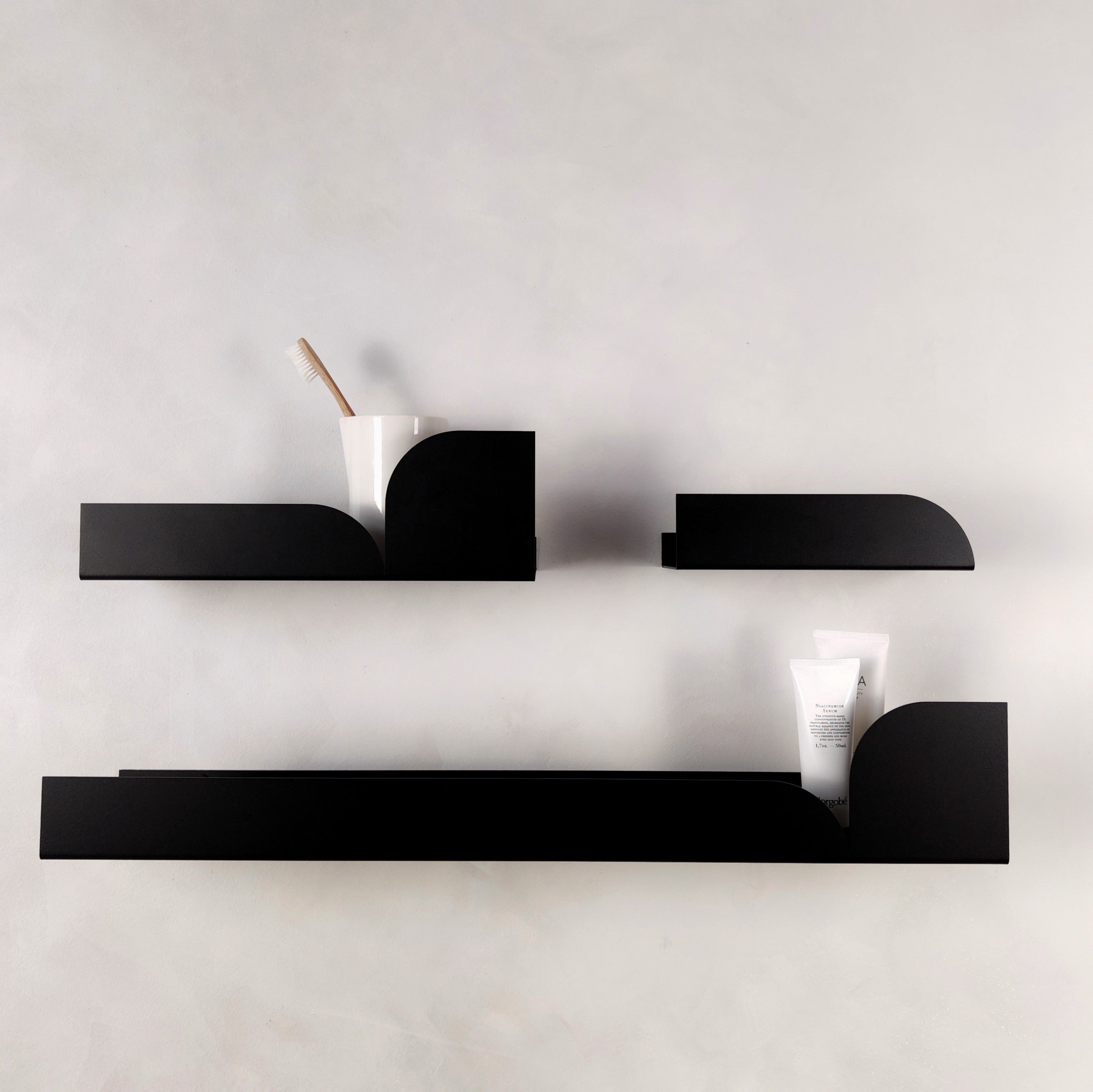 Black shelves for bathroom