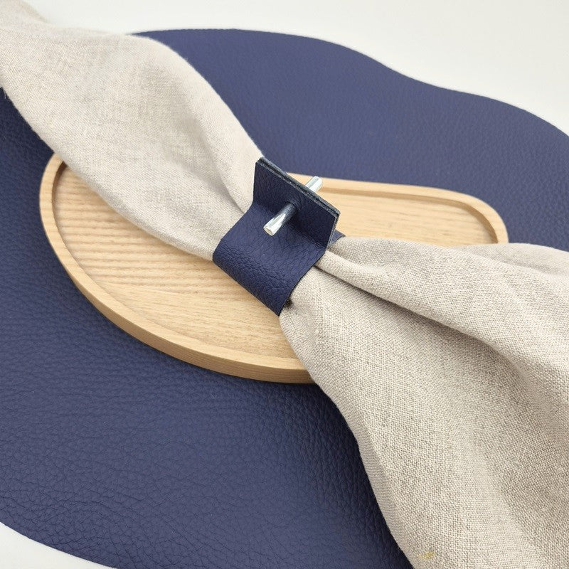 Navy blue leather napkin ring