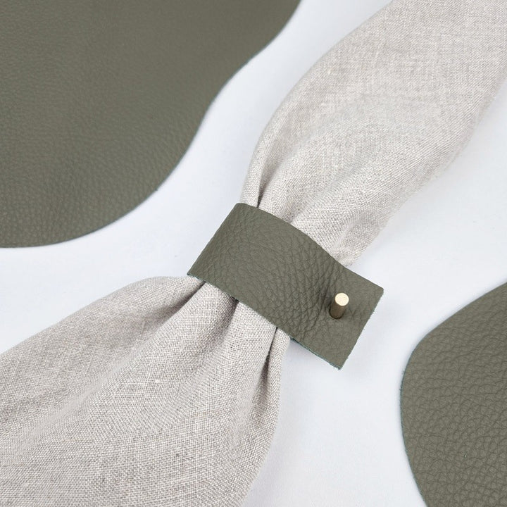Olive green leather napkin ring