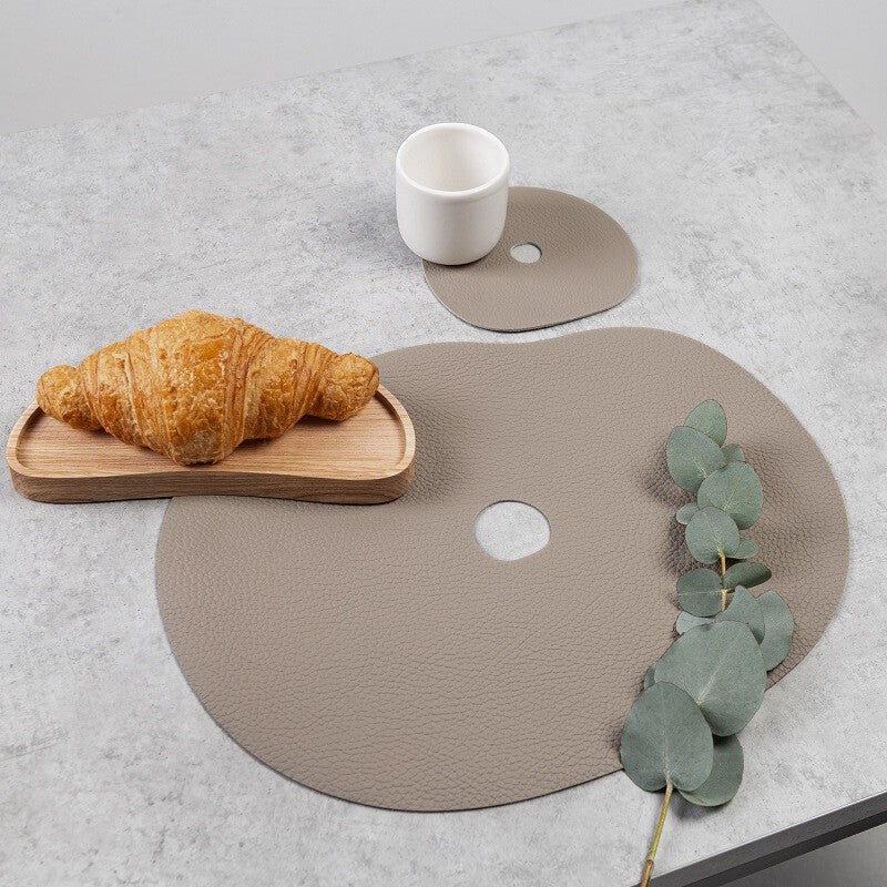 Brown leather placemat and coaster