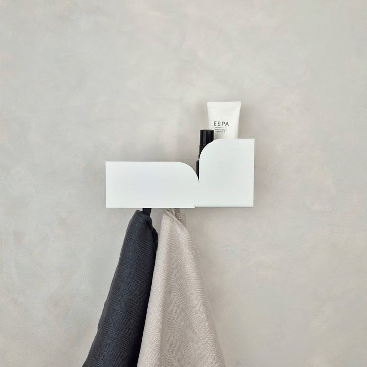 Hand towel holder white with shelf