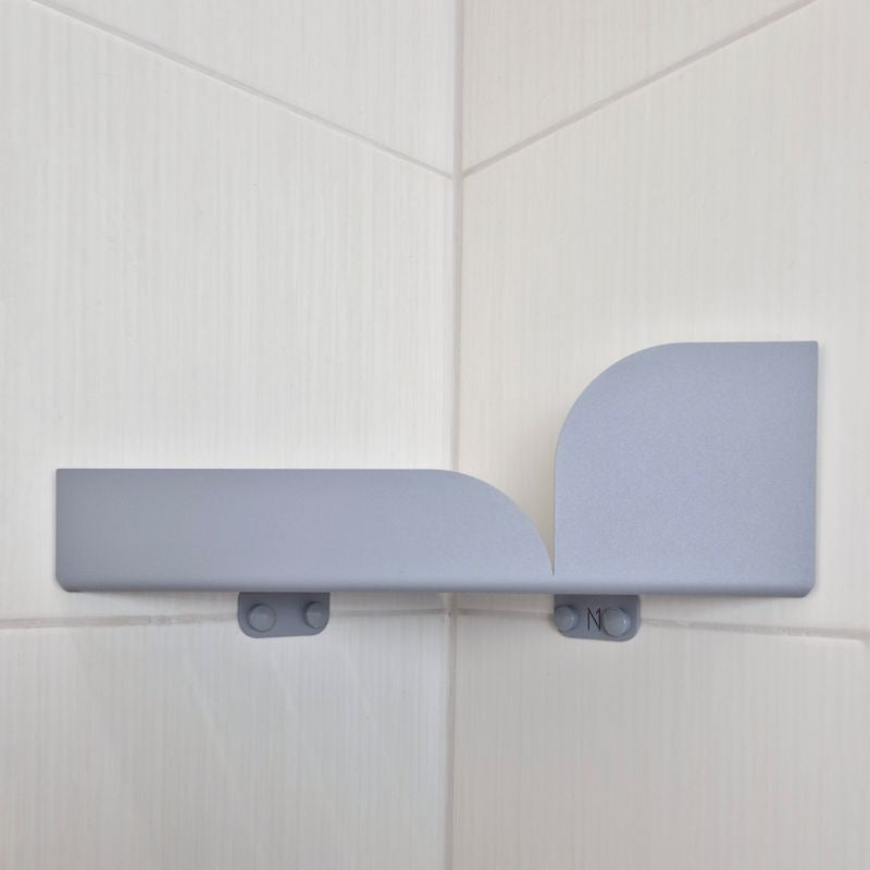 grey metal bathroom shelf