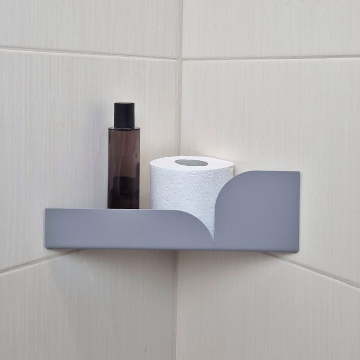 Grey wall shelf for toilet paper rolls