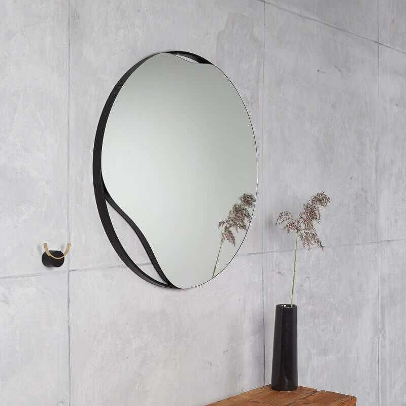 Black round wall mirror PUDDLE