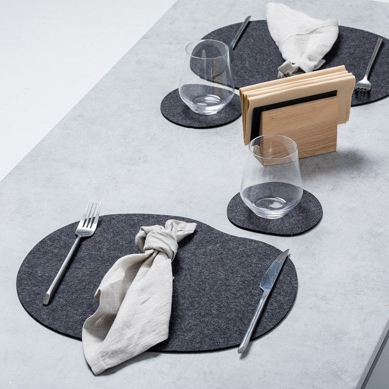 Black felt placemats and coasters