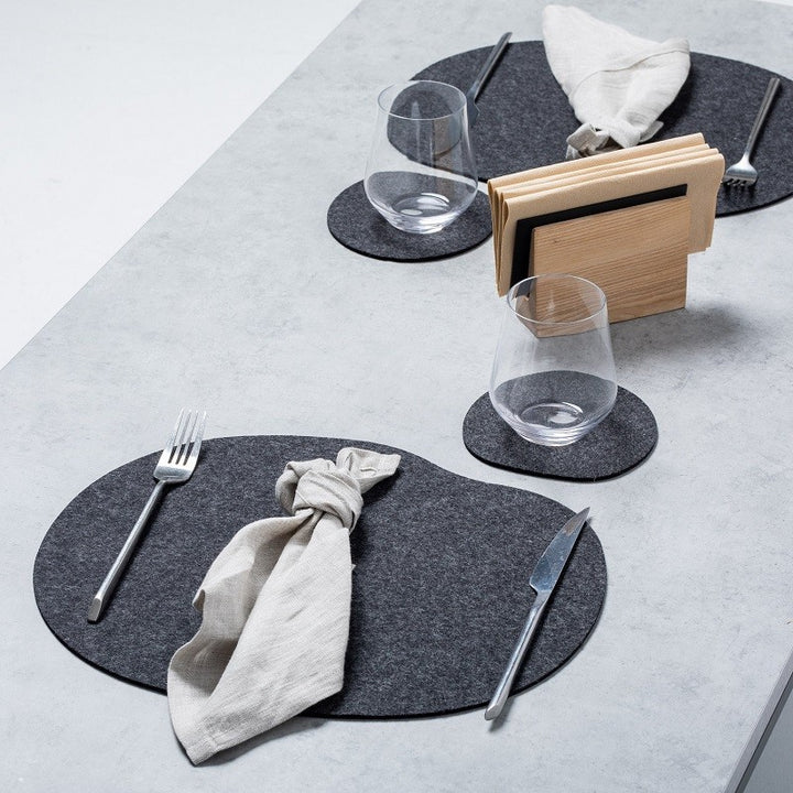 Black felt placemats and coasters