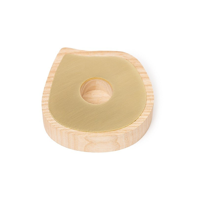 Wooden taper candle holder with brass