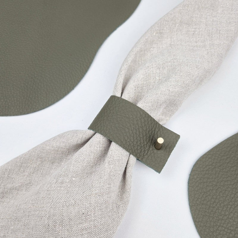 Olive green leather napkin ring