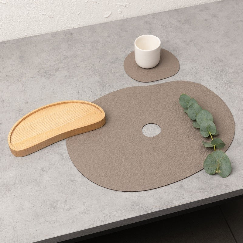 Brown leather placemat and coaster
