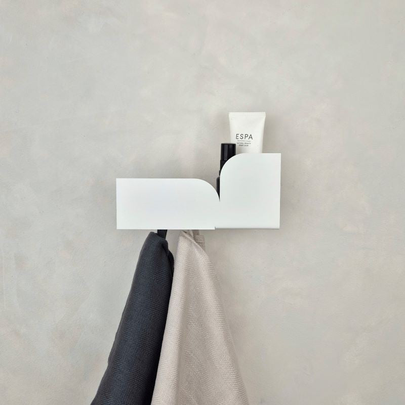 Hand towel holder white with shelf