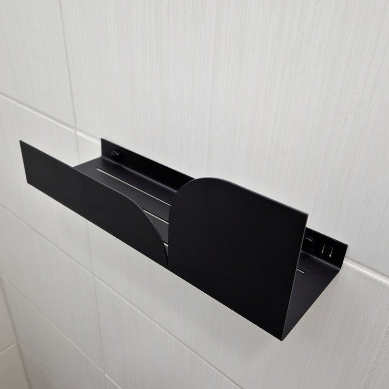Black shower shelf made from metal