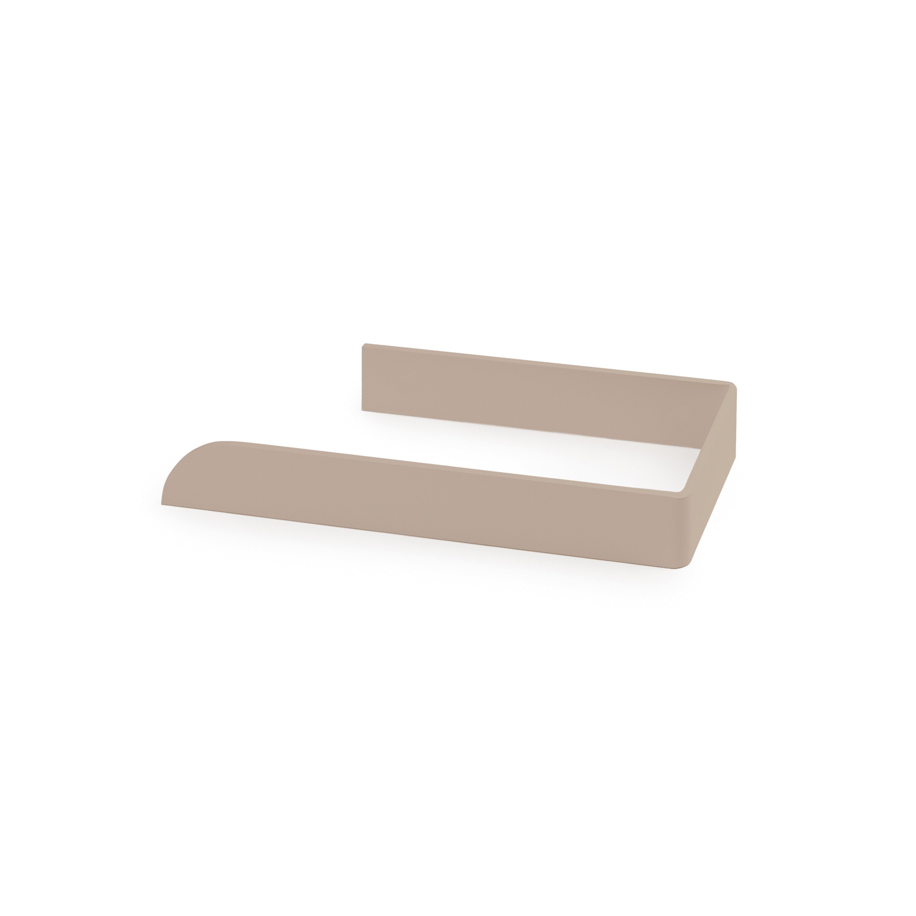 Adhesive beige toilet paper holder with a smooth matte finish and modern design.