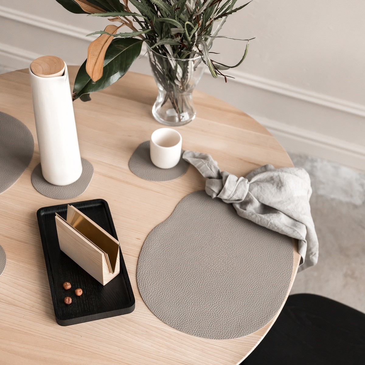 Beige leather placemat and coaster