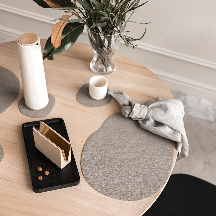 Beige leather placemat and coaster